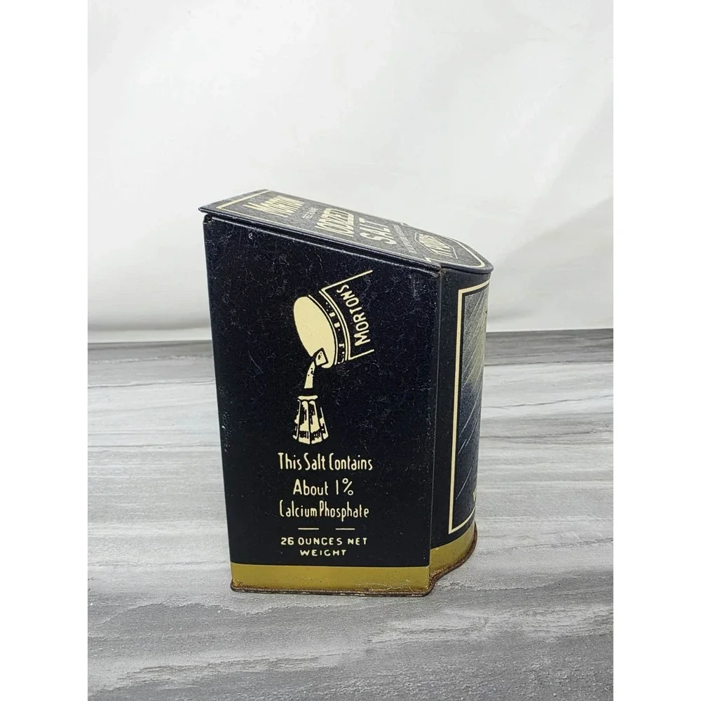 2 Vintage MORTON SALT When It Rains It Pours Metal Tin Canister Can Bristol Ware